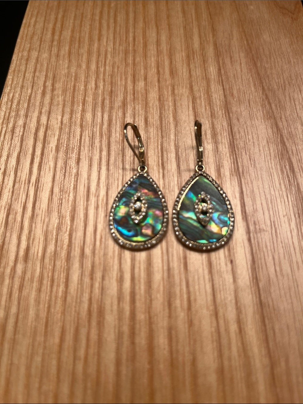 Abalone Teardrop Dangle Earrings with Gold-Tone Halo